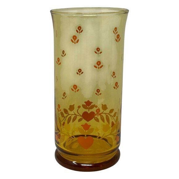 Set Of 2 Vintage Libbey Franco Amber Floral Glasses 1960s MCM Drinkware Retro - Picture 3 of 16